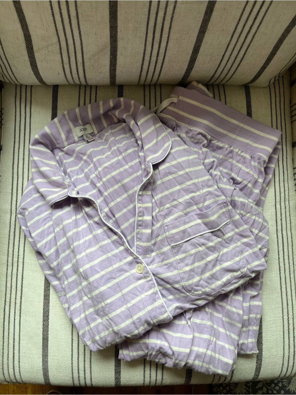 J. Crew Women’s 100% cotton  Lavender and White Striped Pajama Set